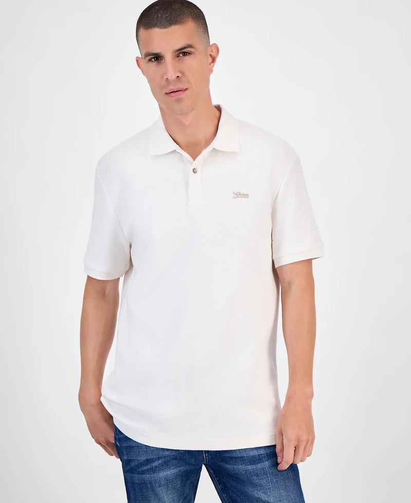 Guess Minimal Logo Short Sleeve Textured Polo Shirt