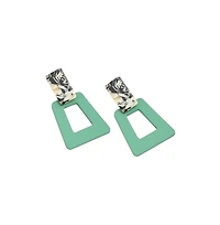 Sohi Women's Green Geometric Contrast Drop Earrings