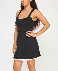 Row A Juniors' Scuba Crepe Sleeveless A-line Dress