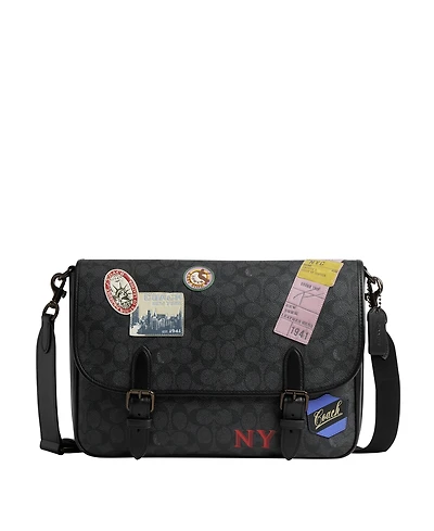 Coach Men's Hitch Signature Canvas with Patches Messenger Bag