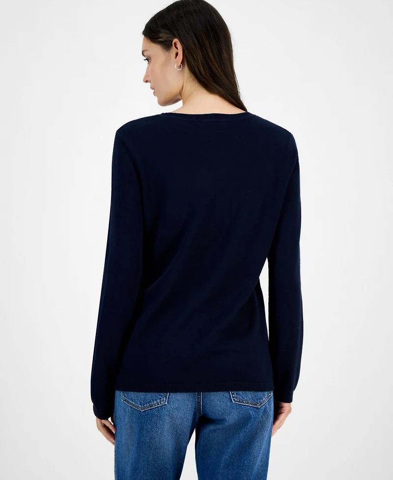 Nautica Jeans Women's Cotton Jacquard-Bow Sweater