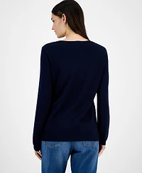 Nautica Jeans Women's Cotton Jacquard-Bow Sweater