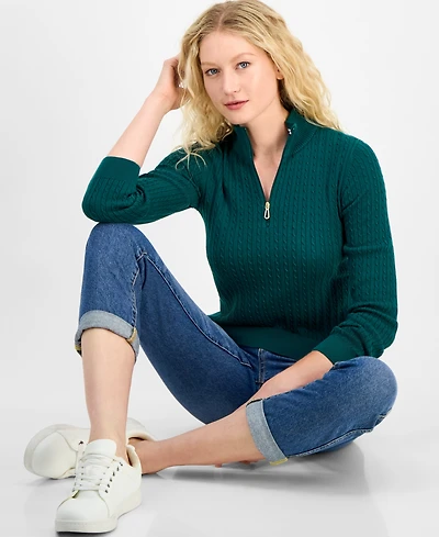 Nautica Women's Cable-Knit Half-Zip Mock-Neck Sweater