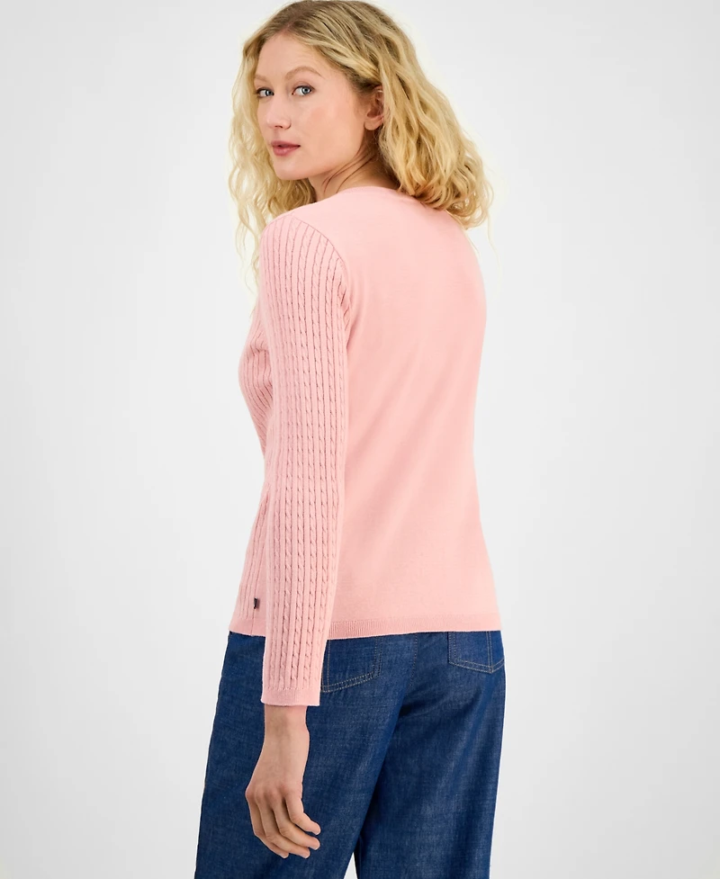 Nautica Jeans Women's V-neck Cable Knit Sweater, Online Only