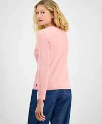 Nautica Jeans Women's V-neck Cable Knit Sweater, Online Only