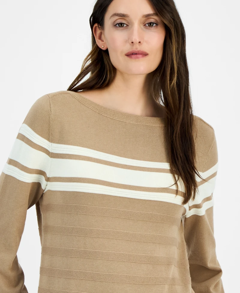 Nautica Jeans Women's Cotton Boat-Neck Textured Sweater