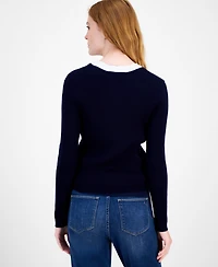 Tommy Hilfiger Women's Contrast Trim V-Neck Button-Front Cardigan