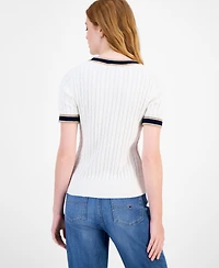 Tommy Hilfiger Women's Cotton Short-Sleeve Cable Knit Sweater