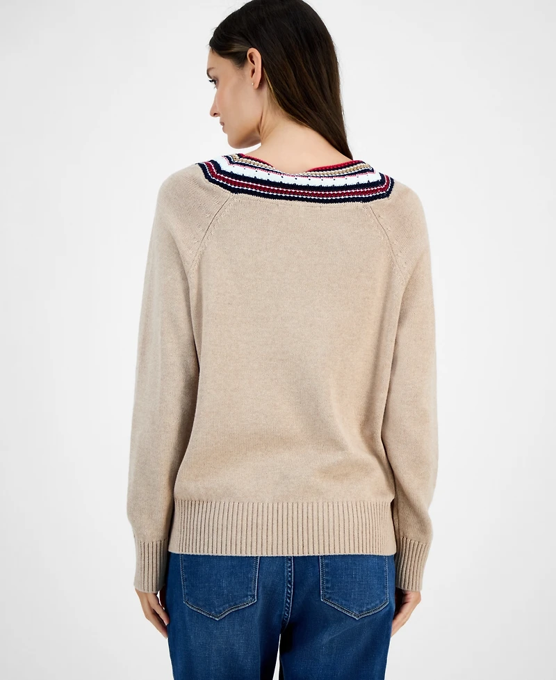 Tommy Hilfiger Women's Textured V Neck Sweater