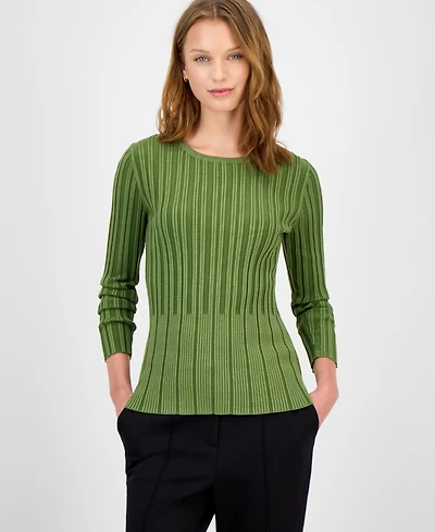 T Tahari Women's Variegated Crewneck Knit Top