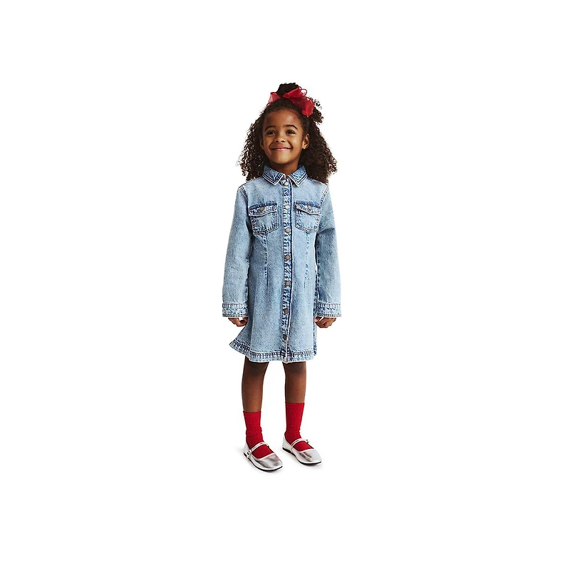 Cotton On Little Girls Sasha Long Sleeve Denim Shirt Dress