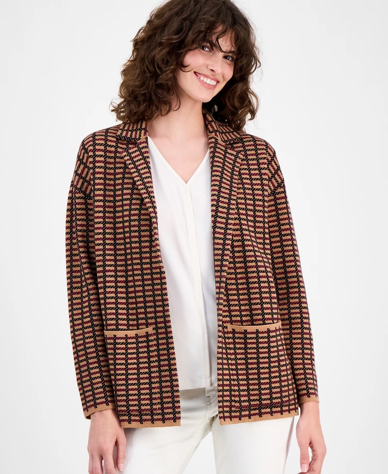 Ak Anne Klein Women's Check Open-Front Jacket