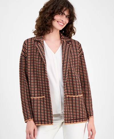 Ak Anne Klein Women's Check Open-Front Jacket