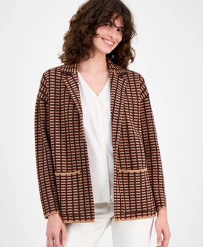 Ak Anne Klein Womens Check Open Front Jacket P Xxs Xl
