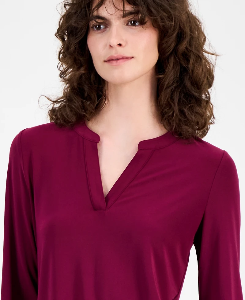 Ak Anne Klein Women's Split-Neck Top