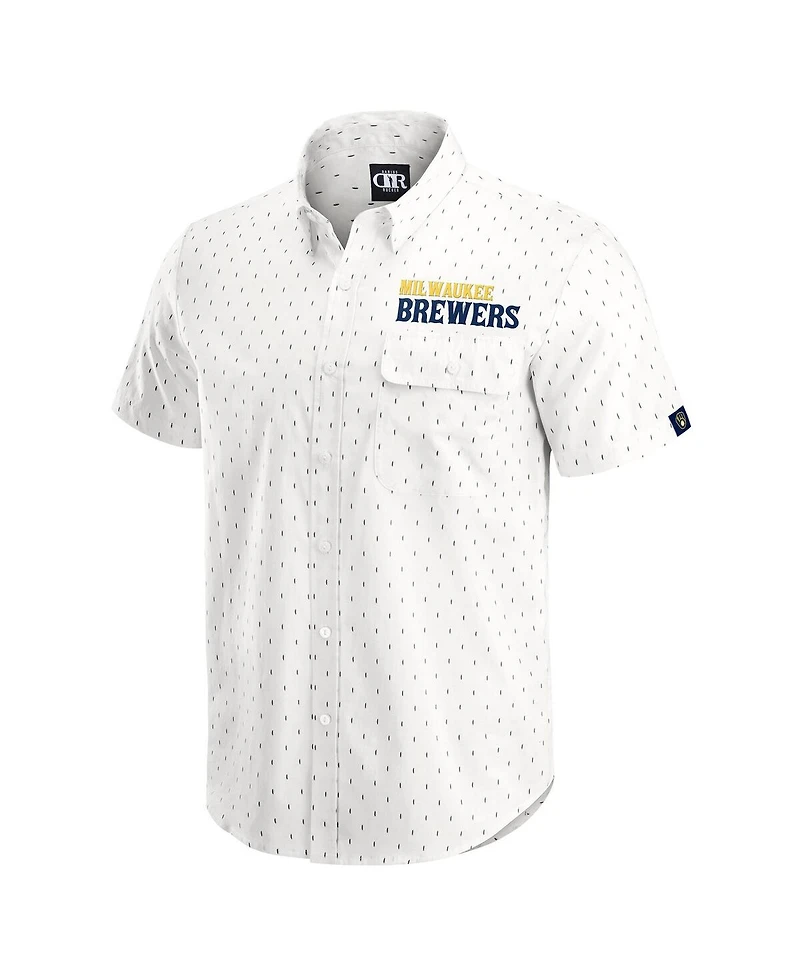 Darius Rucker Collection by Fanatics Men's Cream Milwaukee Brewers Printed Button-Down Shirt