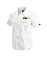 Darius Rucker Collection by Fanatics Men's Cream Milwaukee Brewers Printed Button-Down Shirt