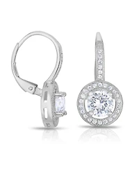 Genevive Sterling Silver White Gold Plating with Round Cubic Zirconia Drop Stud Earrings