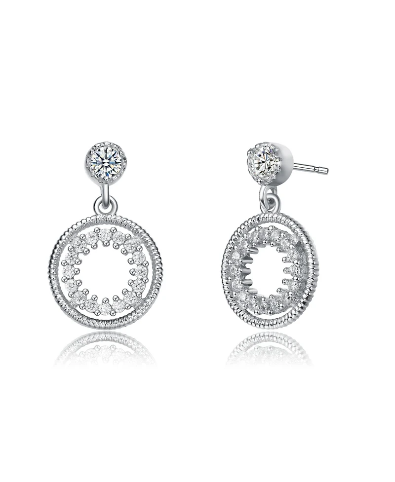 Rachel Glauber White Gold Plating with Cubic Zirconia Double Halo Drop Dangle Earrings