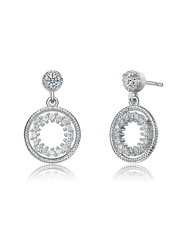 Rachel Glauber White Gold Plating with Cubic Zirconia Double Halo Drop Dangle Earrings