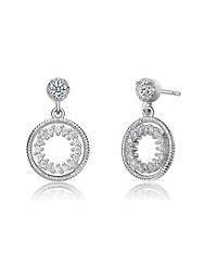 Rachel Glauber White Gold Plating with Cubic Zirconia Double Halo Drop Dangle Earrings