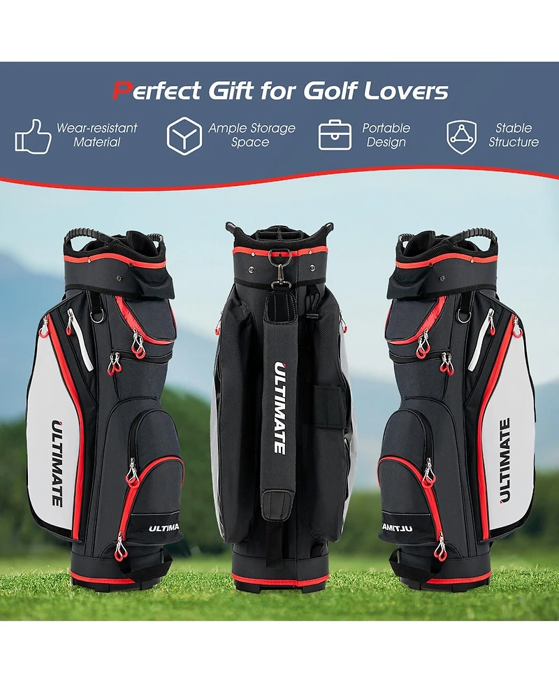 Gymax 9.5" Golf Cart Bag w/14 Divider Rain Hood Cooler 8 Pockets