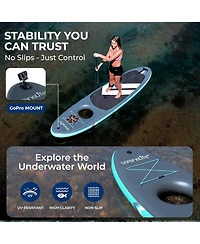Inflatable Stand-Up Paddle-Board with Window - Includes Double-Action Hand Pump, 3-Piece Aluminum Paddle, Leash, Removable Fin