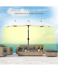 Double-sided Patio Umbrella 9.5' Large Outdoor Market Umbrella with Push Button Tilt and Crank, 3 Air Vents and 12 Ribs