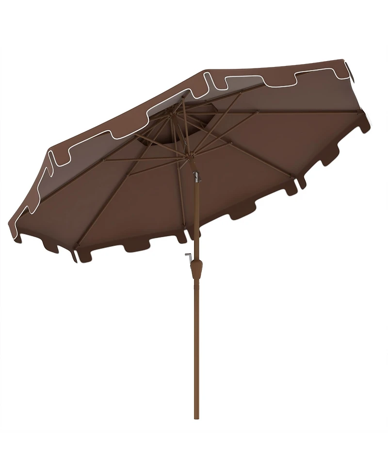 9' Patio Umbrella with Push Button Tilt and Crank, Double Top Ruffled Outdoor Market Table Umbrella with 8 Ribs
