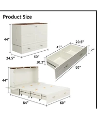 livelylodge Murphy Bed Cabinet, Queen Murphy Bed with Usb and Charging Ports, Murphy Bed Cabinet with Drawer Includes Storage Cabinet for Guest Room