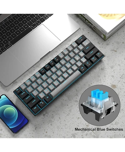 Risokeys 60% Mechanical Keyboard with Blue Switches and Sea Blue Backlit Small Compact 60 Percent Keyboard Mechanical, 60 Percent Gaming Key Board