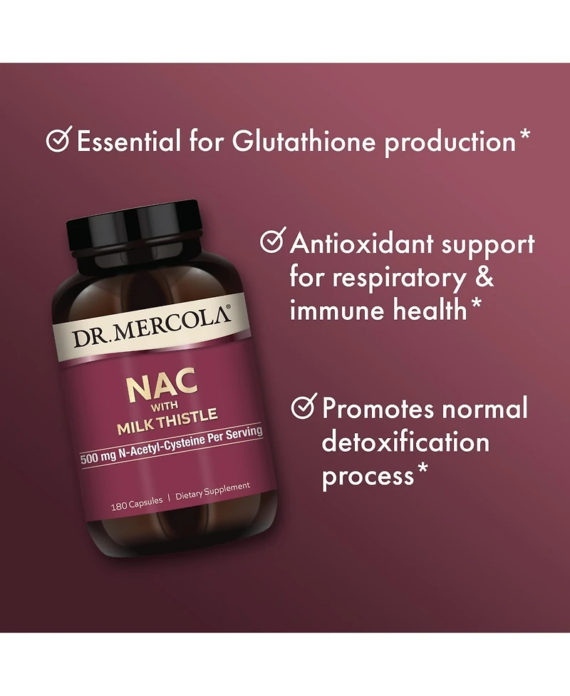 Dr. Mercola Nac with Milk Thistle, 90 Serving, 500 mg N-Acetyl-Cysteine Per Serving, Supports Normal Detoxification Processes