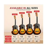 Pyle 36" 3/4 Scale Classical Guitar Kit with Digital Tuner & Accessories - Sunburst, PGACLS82SBD