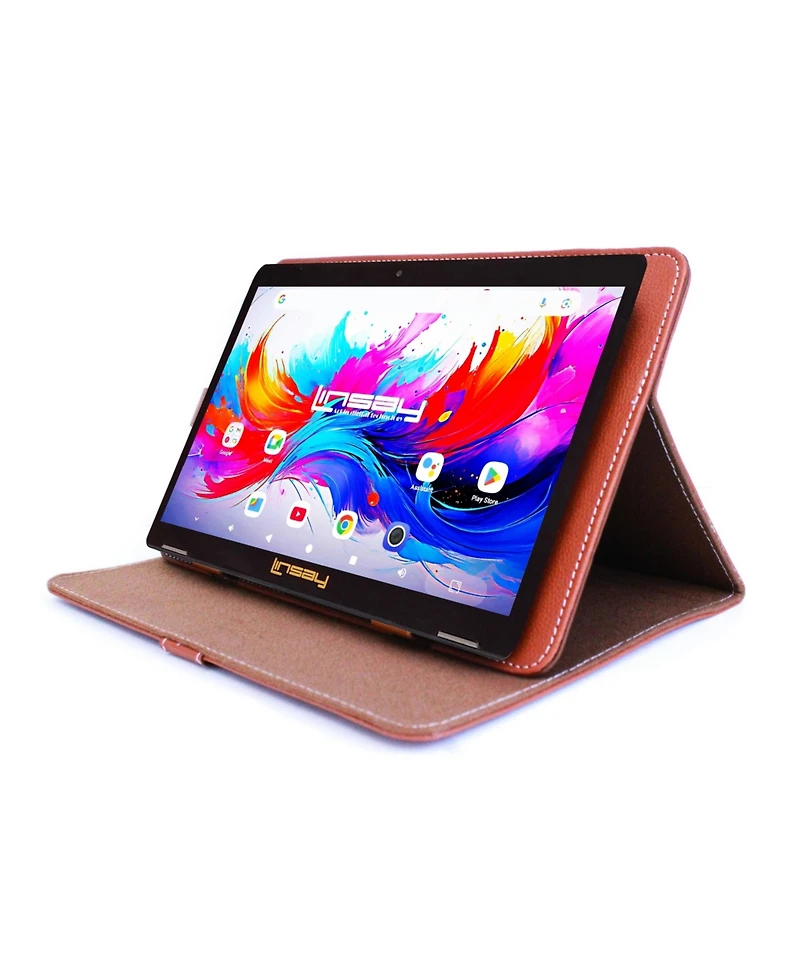 Linsay 10.1" Octa Core 256GB Storage Android 15 Tablet with Leather Case