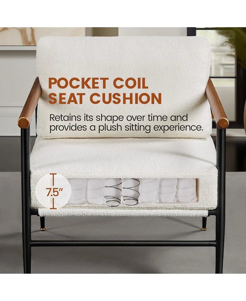 Yaheetech Mid-century Boucle Accent Chair, Ivory