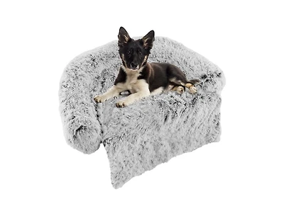 Akiudex Gray Plush Calming Dog Couch Bed with Anti-Slip Bottom