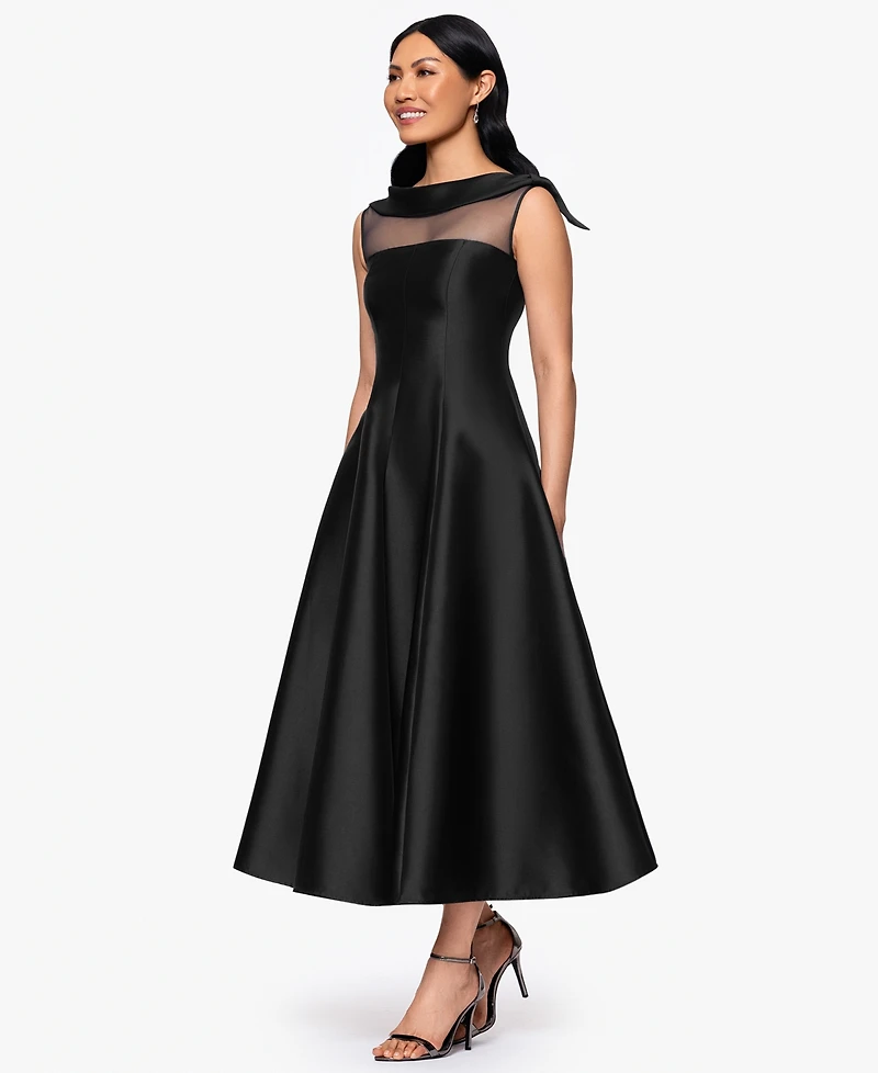 Betsy & Adam Women's Boat-Neck Bow-Shoulder A-Line Dress