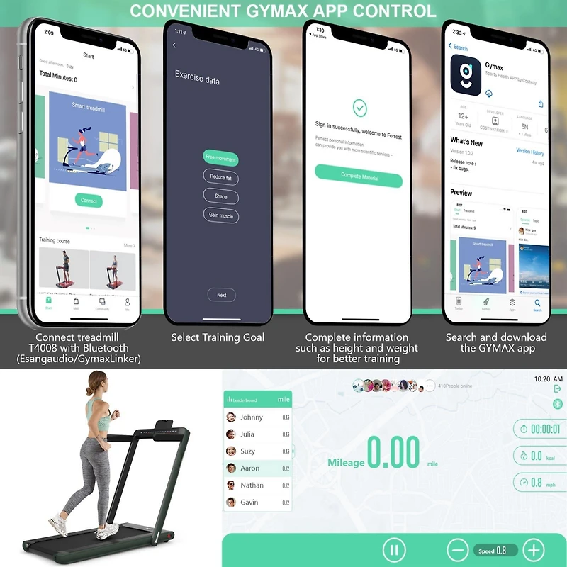 2.25 Hp 2-in-1 Folding Walking Pad Treadmill with Dual Display and App Control