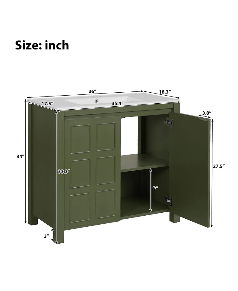Casainc 36" Bathroom Vanity Organizer with Ceramic Sink, Stylish & Functional Storage