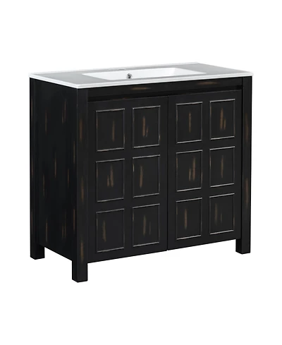 Casainc 36" Bathroom Vanity Organizer with Ceramic Sink, Stylish & Functional Storage
