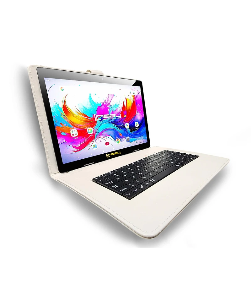 Linsay 10.1"Octa Core 256GB Storage Android 15 Tablet with White Crocodile Style Keyboard