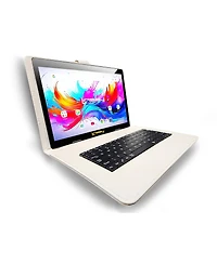 Linsay 10.1"Octa Core 256GB Storage Android 15 Tablet with White Crocodile Style Keyboard