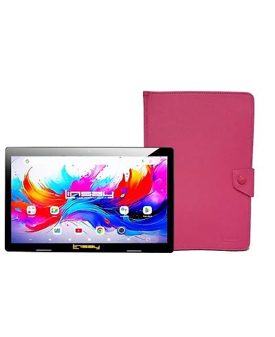 Linsay 10.1"Octa Core 256GB Storage Android 15 Tablet with Pink Style Keyboard
