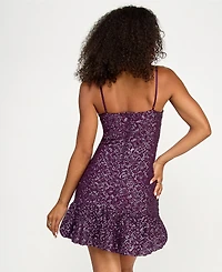 Emerald Sundae Juniors' Sequined Bubble-Hem A-line Dress