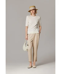 Jennie Liu Women's Tissue Weight 75% Merino Wool 25% Silk Crew Neck Short Sleeve T Shirt Sweater | Ultra Soft Machine-Washable Sweaters