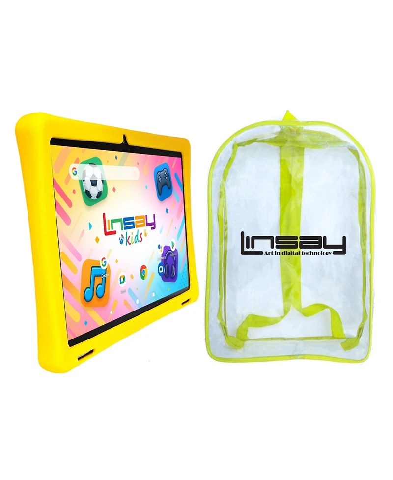 Linsay 10.1"Octa Core 256GB Storage Android 15 Tablet with Yellow Kids Defender Case and Backpack