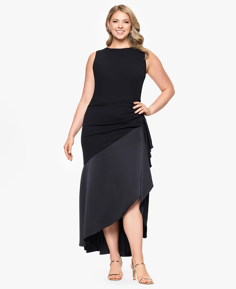 Betsy & Adam Plus Mixed-Media High-Low Dress