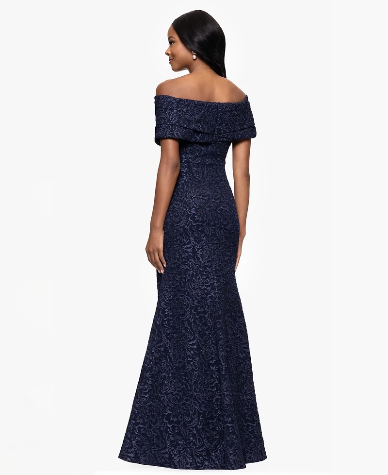 Betsy & Adam Petite Off-The-Shoulder Jacquard Dress