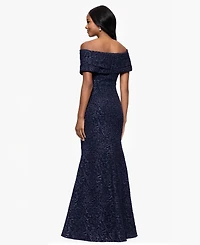 Betsy & Adam Petite Off-The-Shoulder Jacquard Dress