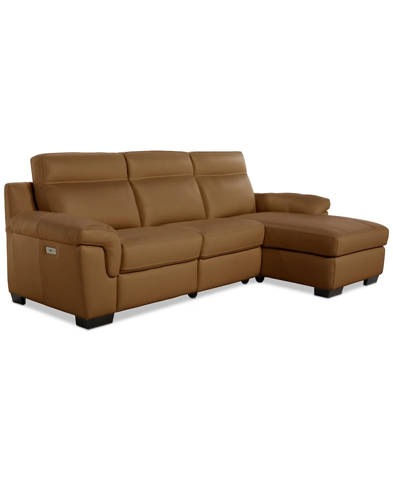 Julius Ii 3-Pc. Leather Chaise Sectional with 1 Power Recliner, Macy's Exclusive